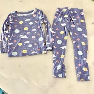 Old Navy Purple Gender Neutral Star Planet Rainbow Cloud Long Pajama Set Size 4T